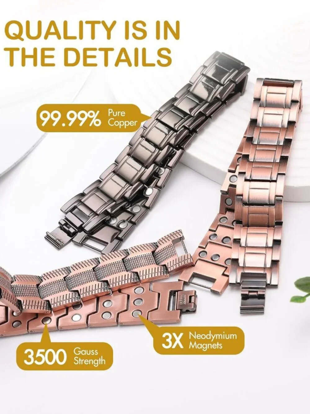 Men's Copper Magnetic Bracelet | Adjustable, 3X Strength Neodymium Magnets, Gift